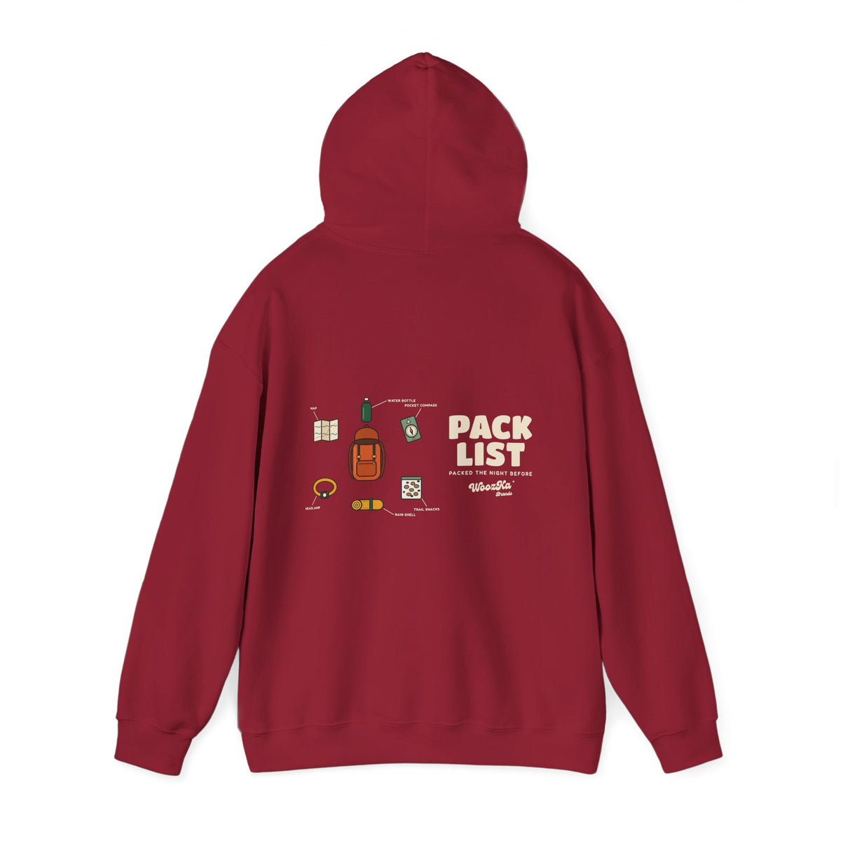 WoozKa Brands Hiking Hoodie, Backpacking Gear List Wide Back Print