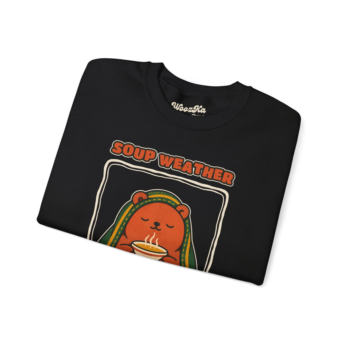 WoozKa Brands Soup Weather Bear Crewneck Sweatshirt, Front Graphic