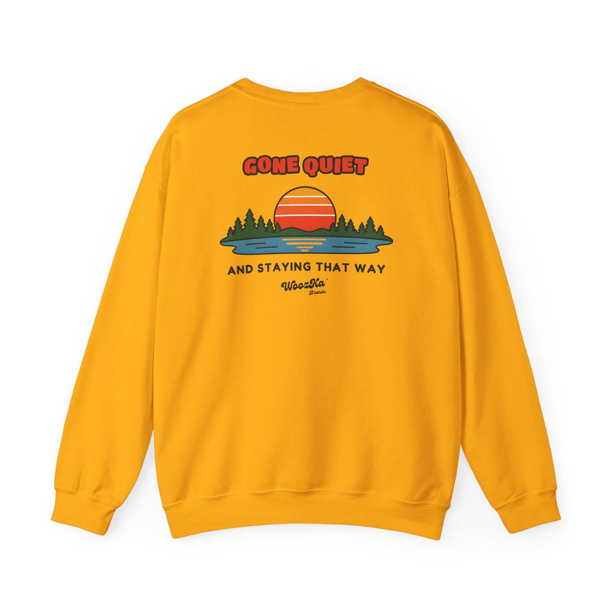 WoozKa Brands Retro Sunset Lake Sweatshirt, Nature Outdoors Pine Back Print