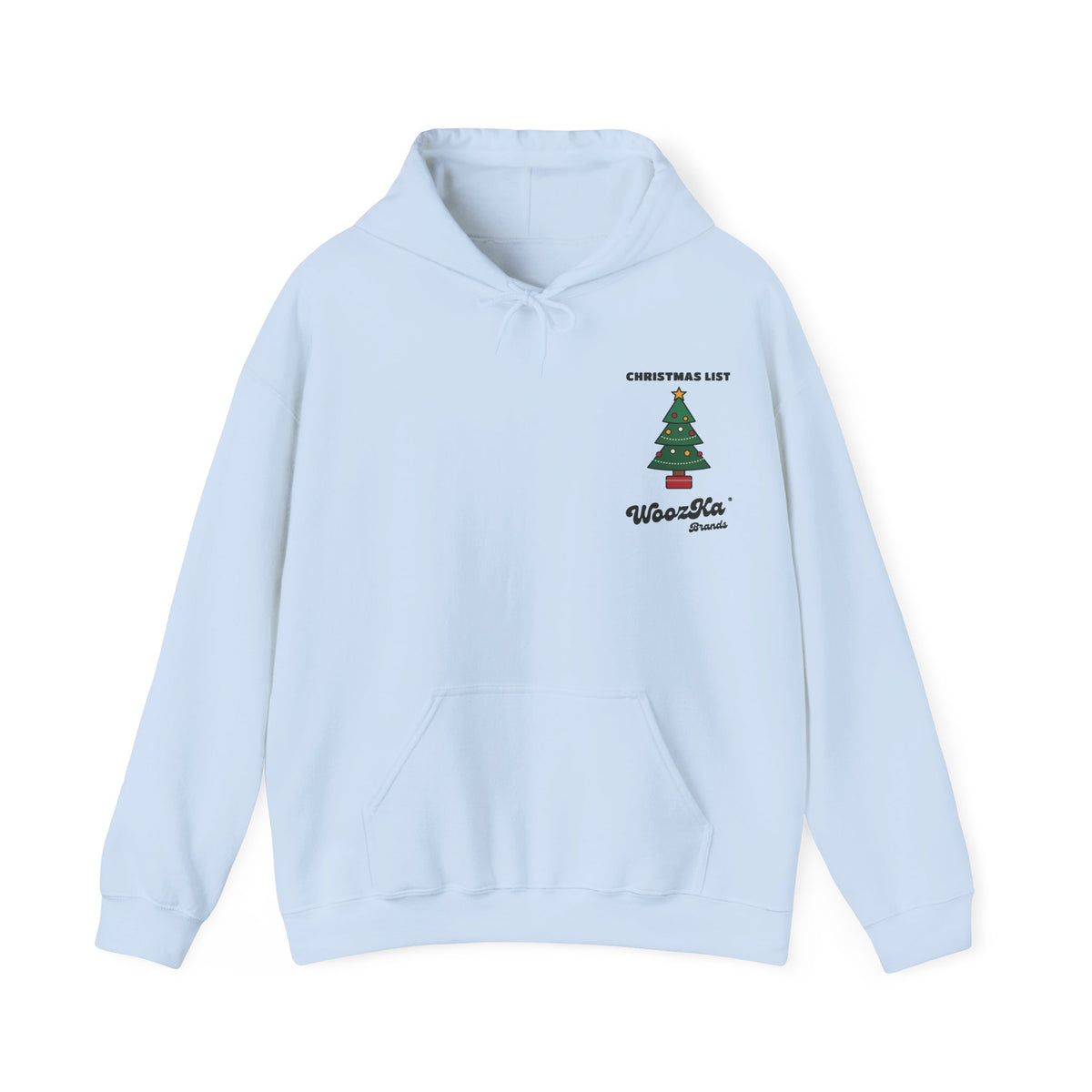 WoozKa Brands Cute Christmas Tree Hoodie, Holiday List Back Print