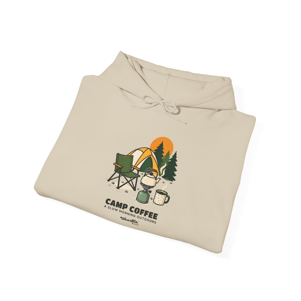 WoozKa Brands Camp Coffee Camping Hoodie, Front Graphic