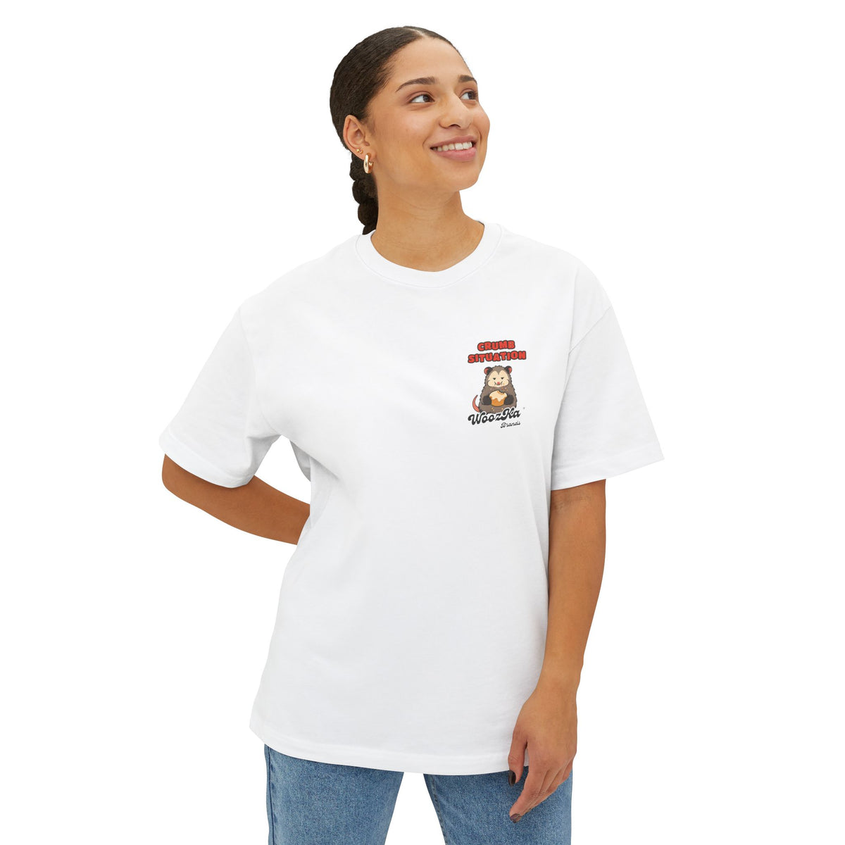 WoozKa Brands Crumb Situation Opossum Oversized Boxy T-Shirt, Two-Sided