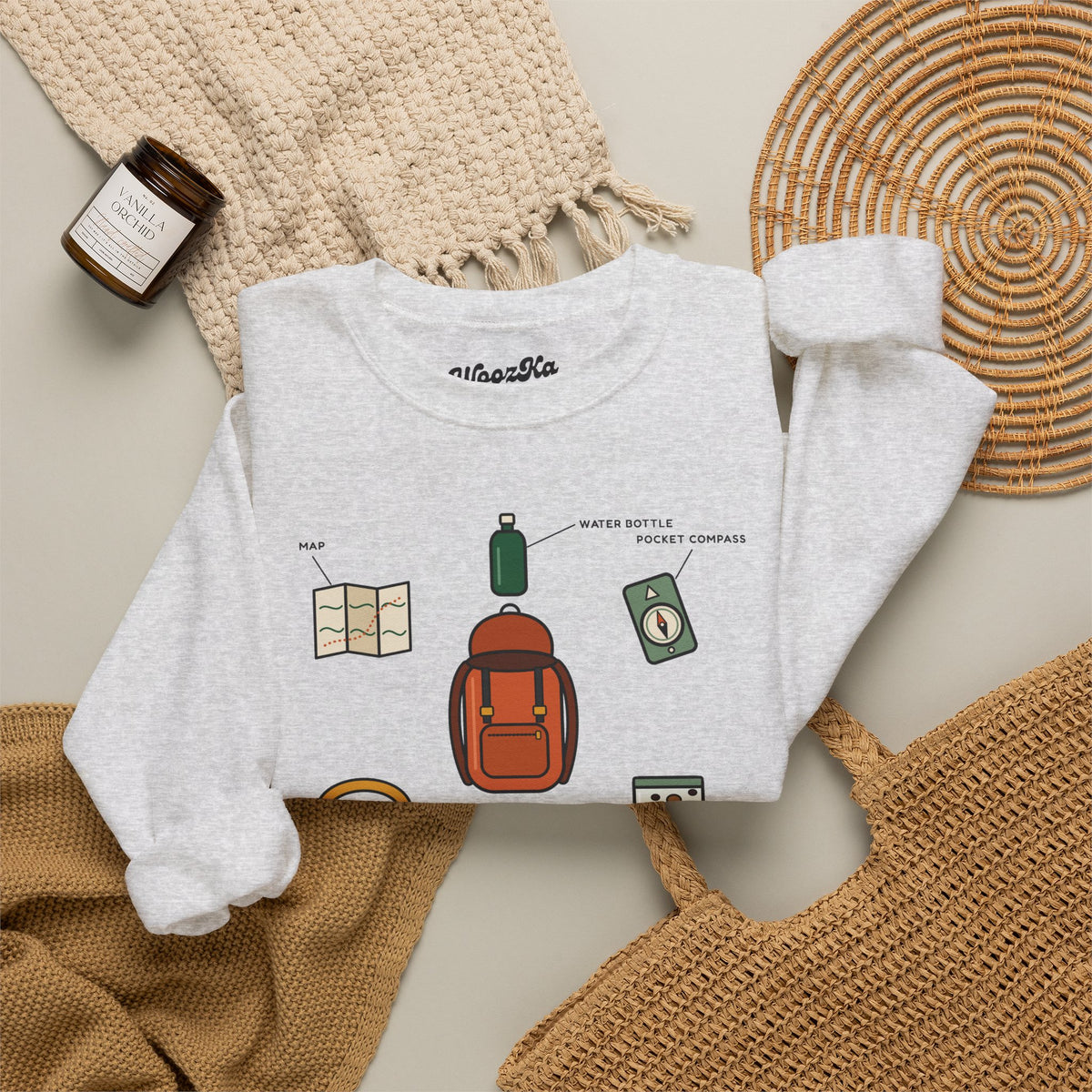 WoozKa Brands Hiking Sweatshirt, Backpacking Gear List Front Print