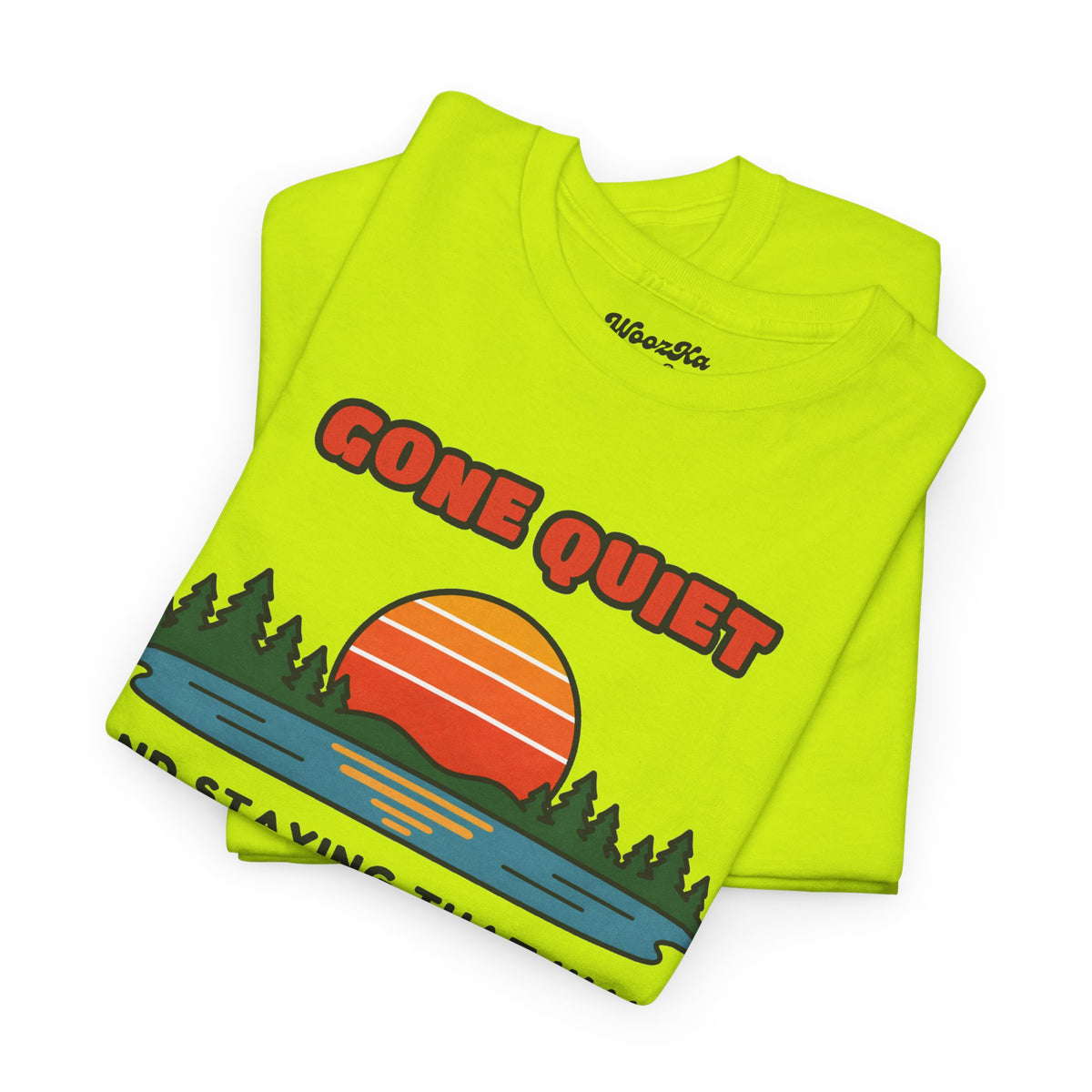 WoozKa Brands Retro Sunset Lake T-Shirt, Nature Outdoors Pine Front Print