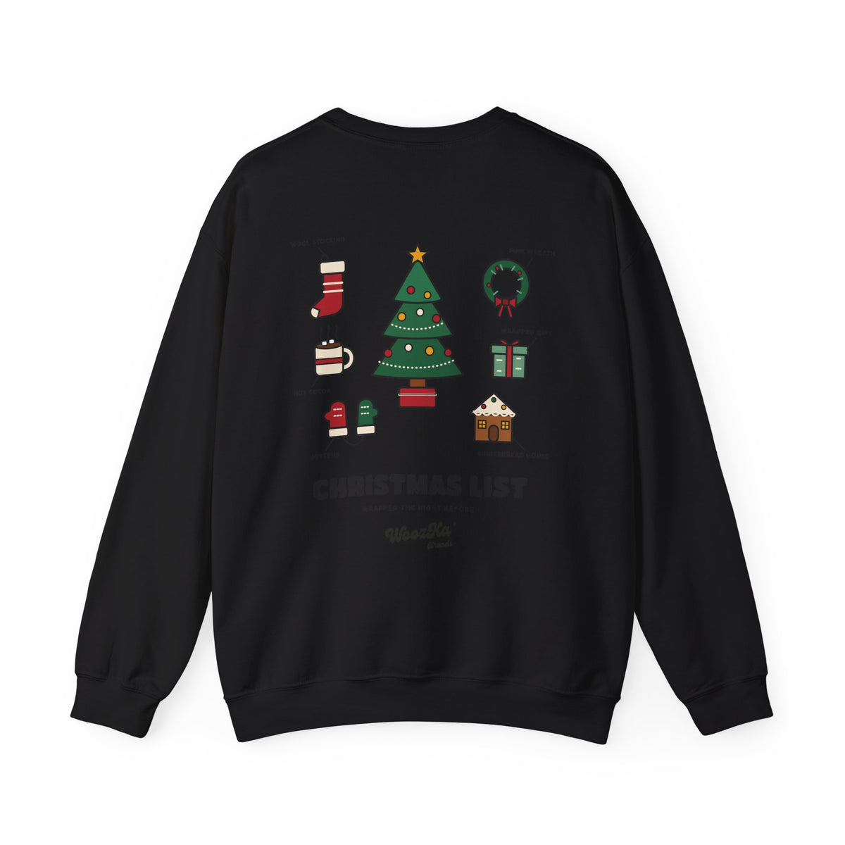 WoozKa Brands Cute Christmas Tree Sweatshirt, Holiday List Back Print