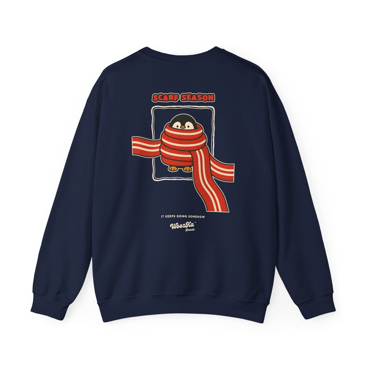 WoozKa Brands Scarf Season Penguin Crewneck Sweatshirt, Two-Sided Graphic