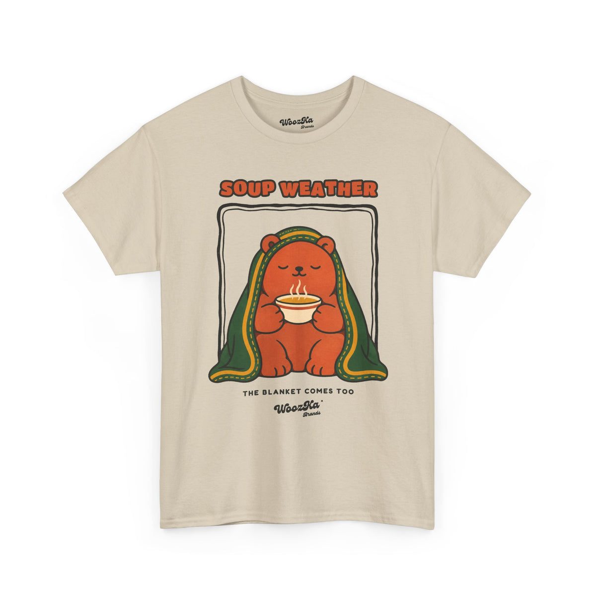 WoozKa Brands Soup Weather Bear Heavy Cotton T-Shirt, Front Graphic