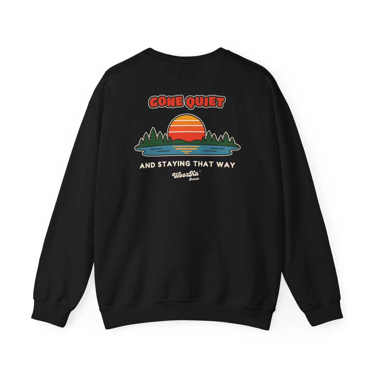 WoozKa Brands Retro Sunset Lake Sweatshirt, Nature Outdoors Pine Back Print