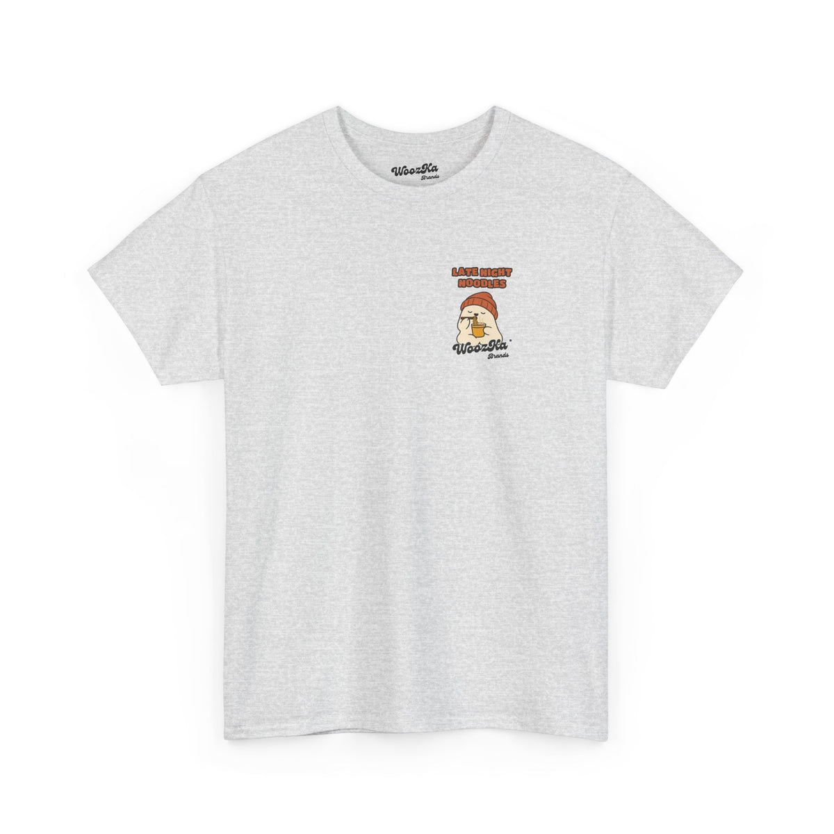 WoozKa Brands Late Night Noodles Ghost Heavy Cotton T-Shirt, Two-Sided