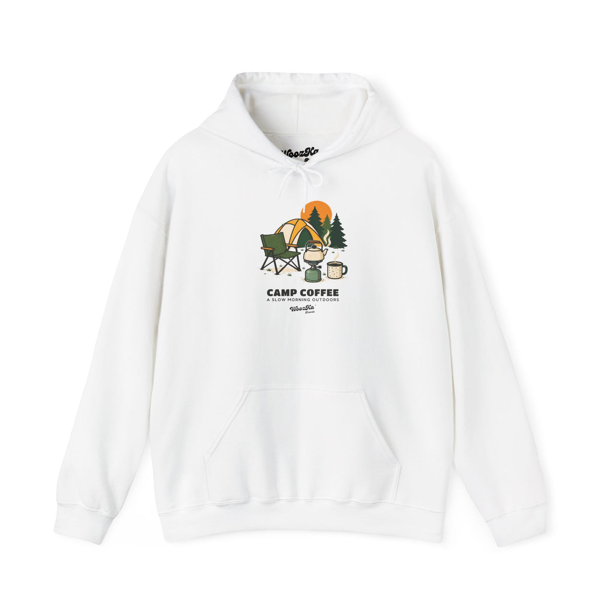 WoozKa Brands Camp Coffee Camping Hoodie, Front Graphic