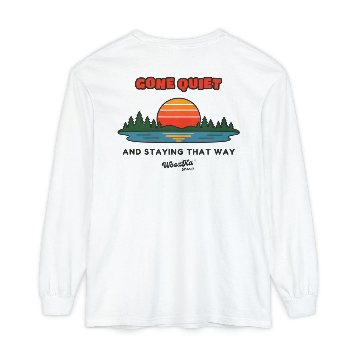 WoozKa Brands Retro Sunset Lake Long Sleeve Tee, Nature Outdoors Back Print
