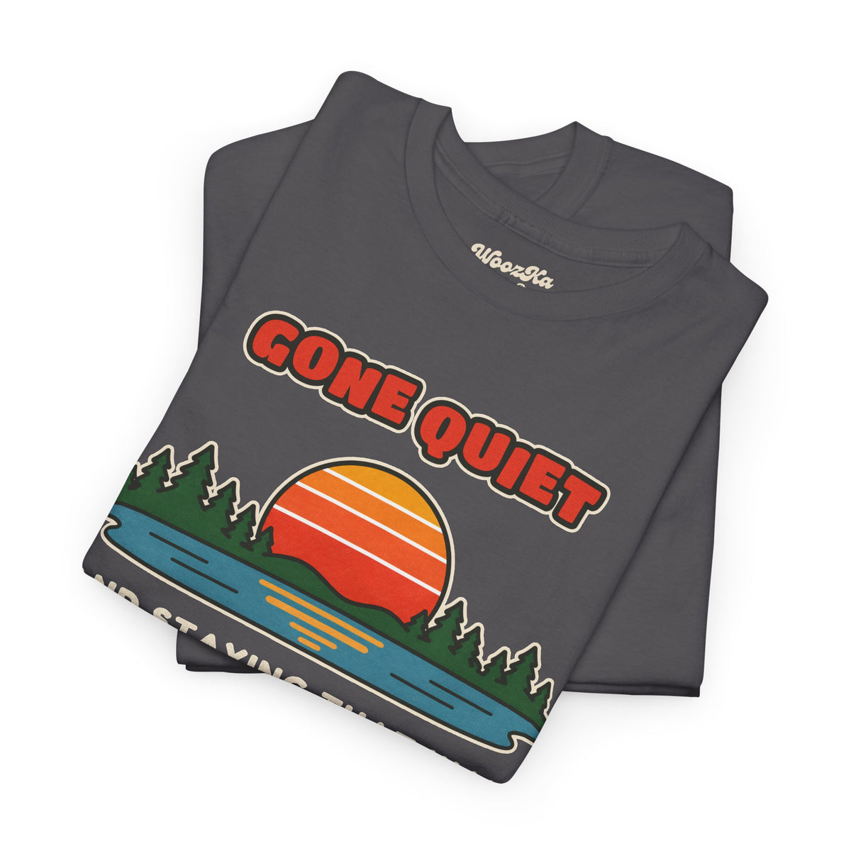 WoozKa Brands Retro Sunset Lake T-Shirt, Nature Outdoors Pine Front Print
