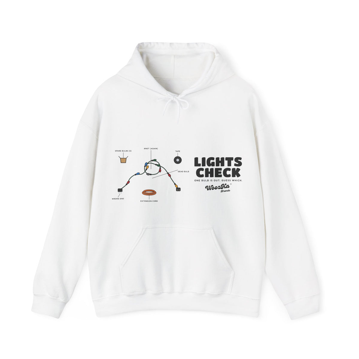 WoozKa Brands Christmas Lights Hoodie, Funny Holiday Wide Front Print