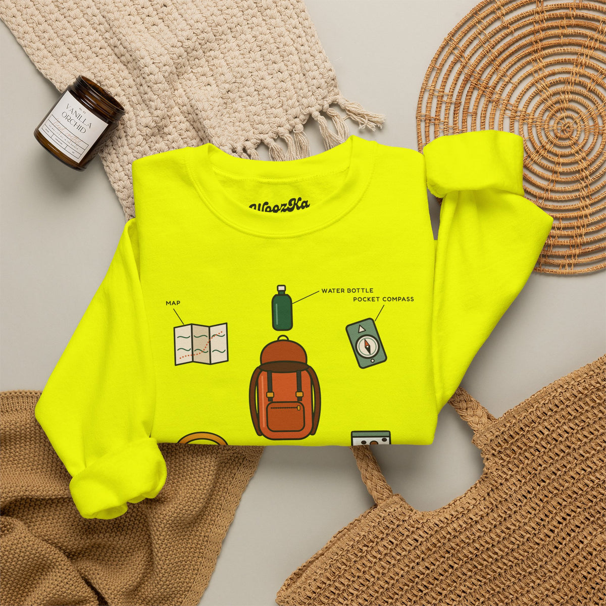 WoozKa Brands Hiking Sweatshirt, Backpacking Gear List Front Print