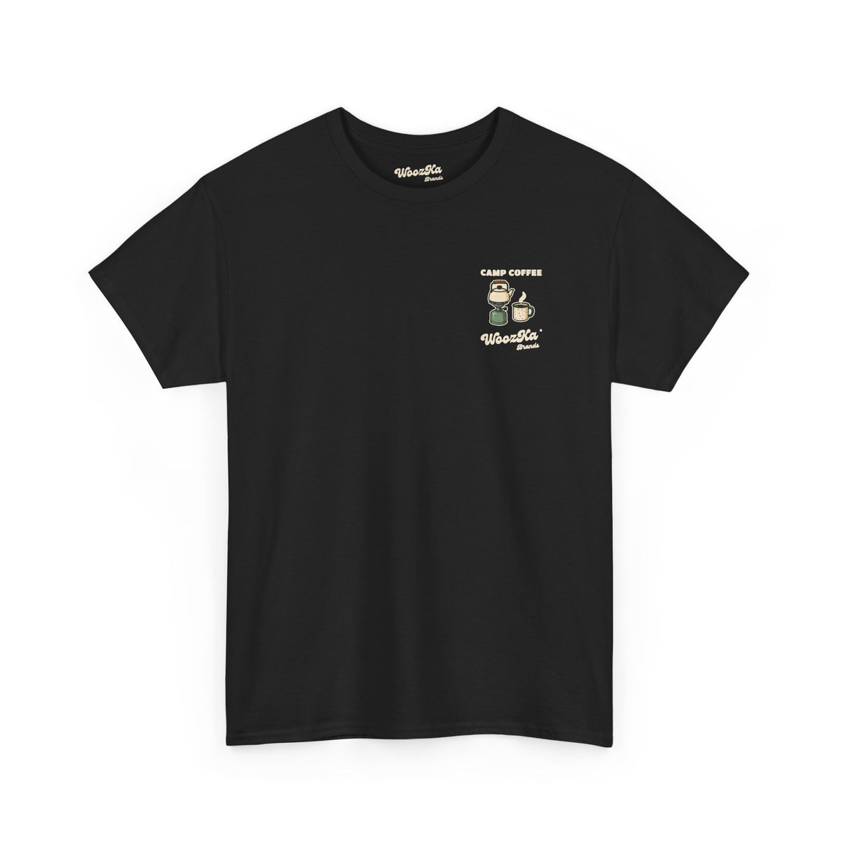 WoozKa Brands Camping Coffee T-Shirt, Outdoor Tent Kettle Back Print