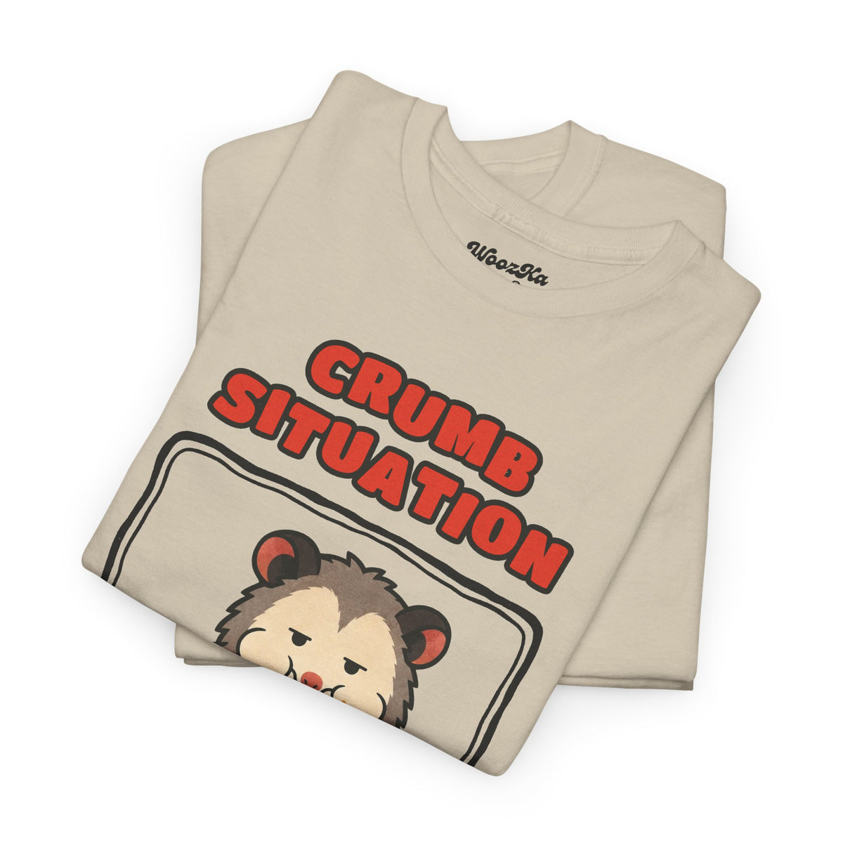 WoozKa Brands Crumb Situation Opossum Heavy Cotton T-Shirt, Front Graphic