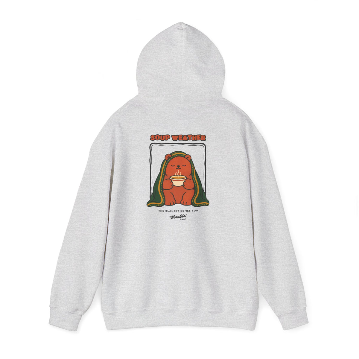 WoozKa Brands Soup Weather Bear Hoodie, Front and Back Graphic