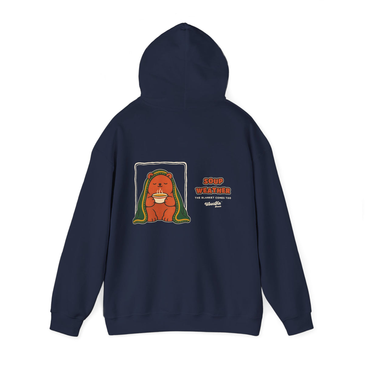 WoozKa Brands Soup Weather Bear Hoodie, Wide Back Graphic
