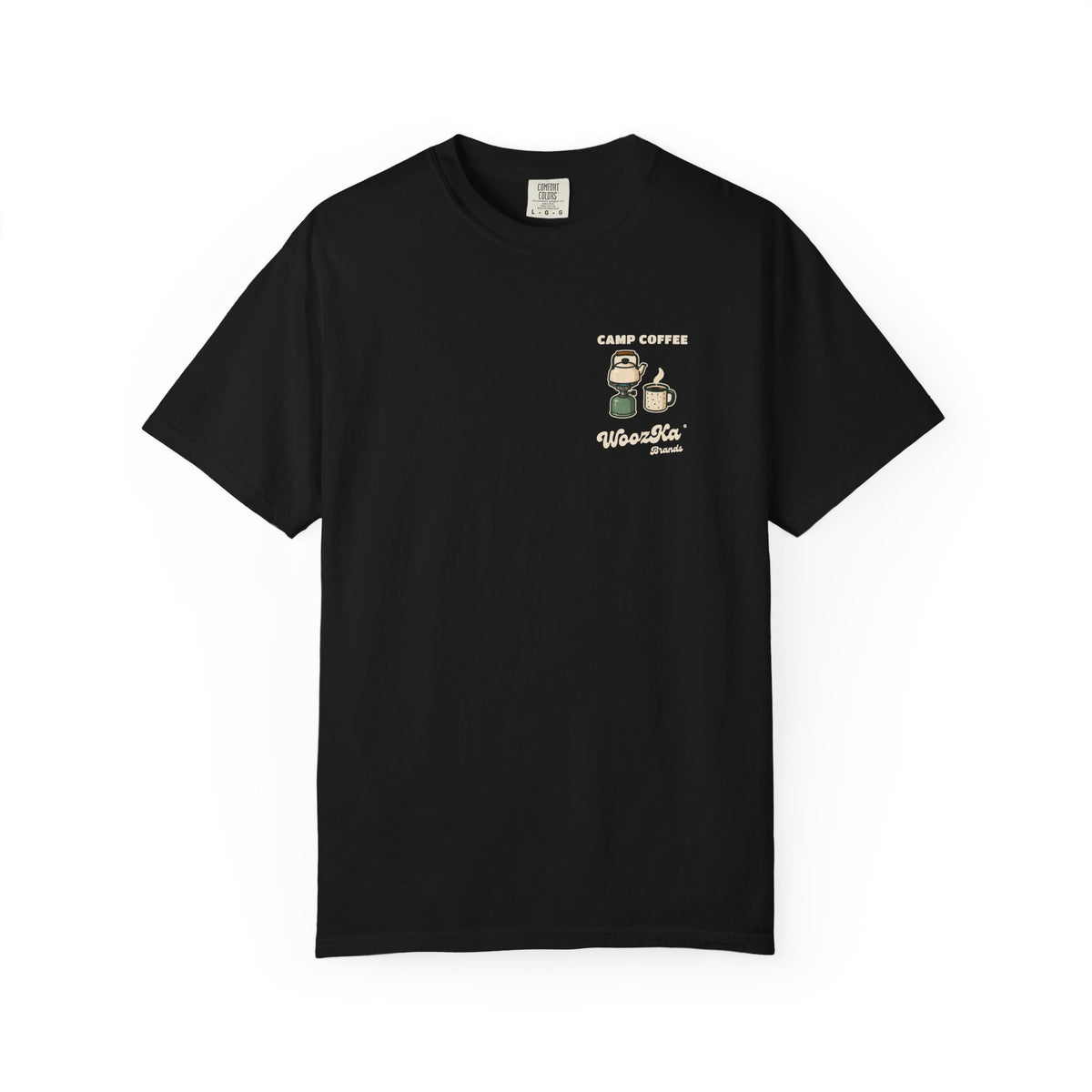 WoozKa Brands Camp Coffee Camping Garment-Dyed T-Shirt, Two-Sided Graphic
