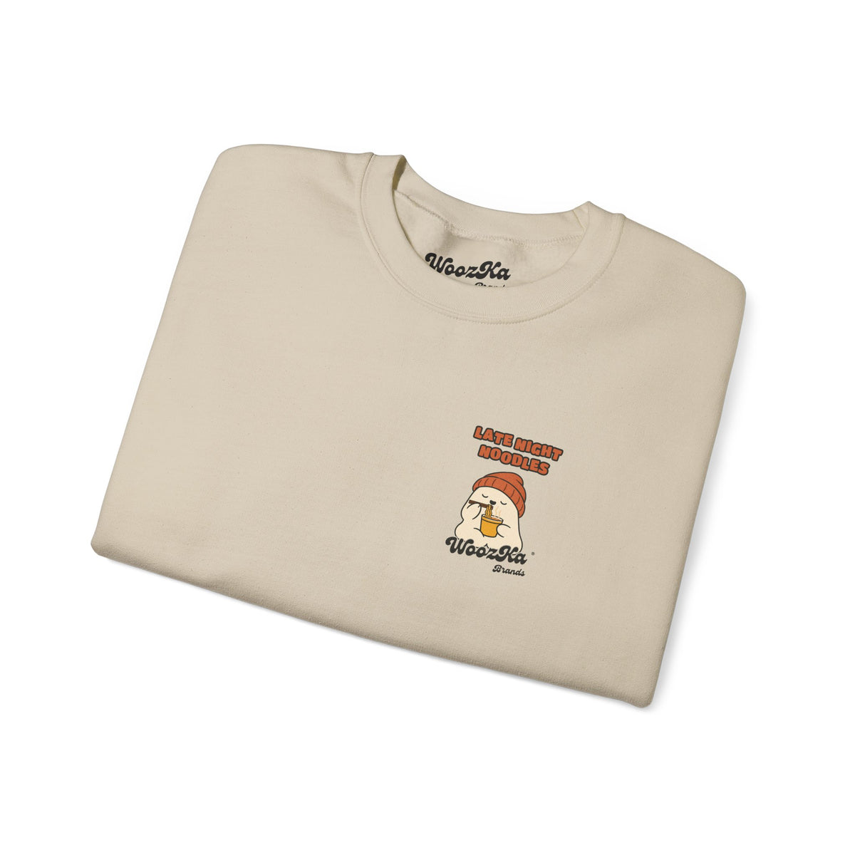 WoozKa Brands Late Night Noodles Ghost Crewneck Sweatshirt, Two-Sided