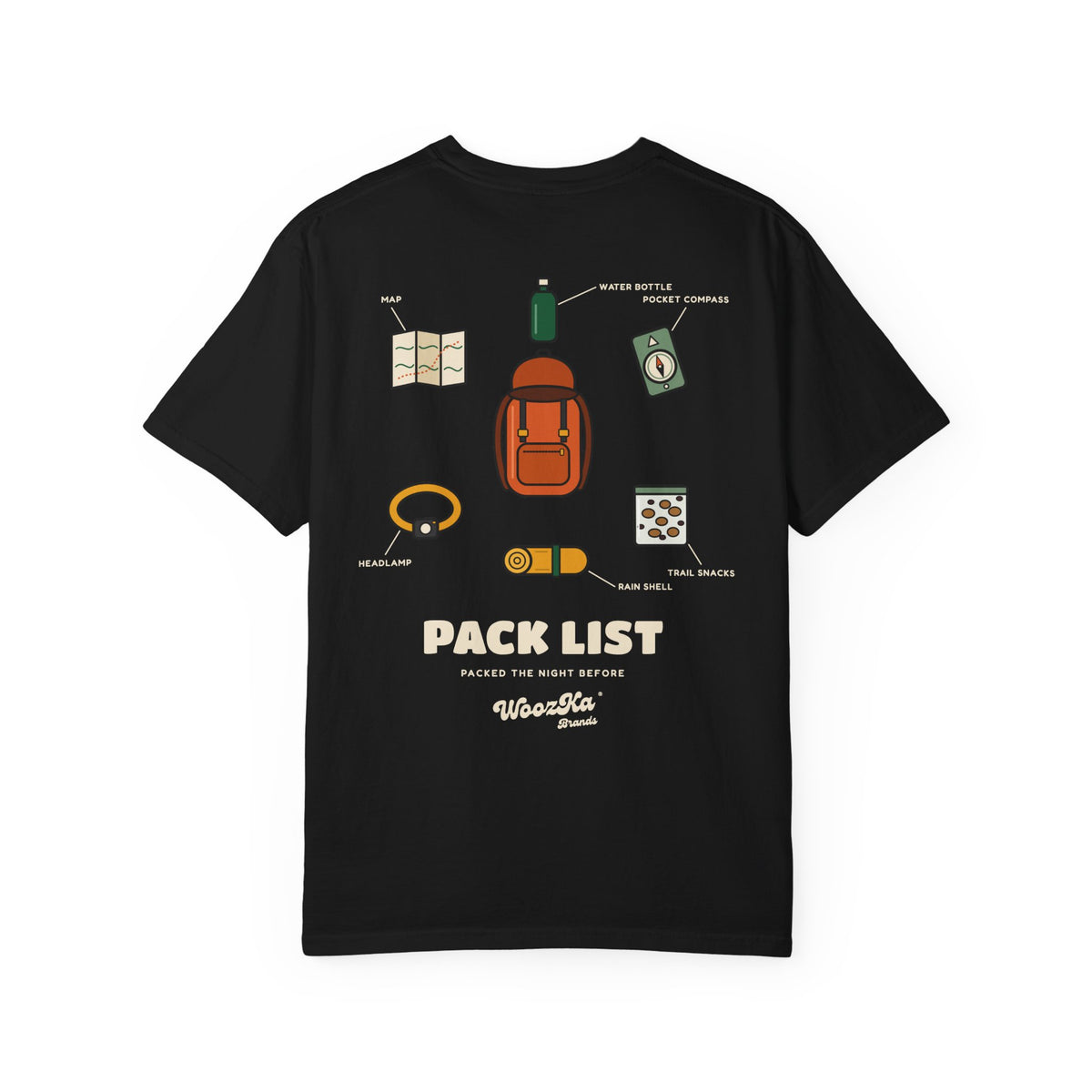 WoozKa Brands Hiking Heavyweight Tee, Backpacking Gear List Back Print