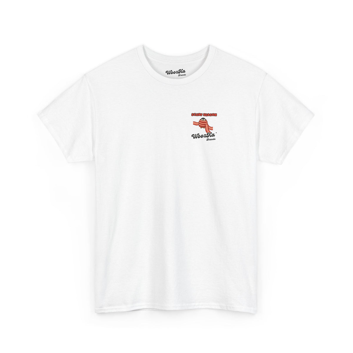 WoozKa Brands Scarf Season Penguin Heavy Cotton T-Shirt, Two-Sided Graphic