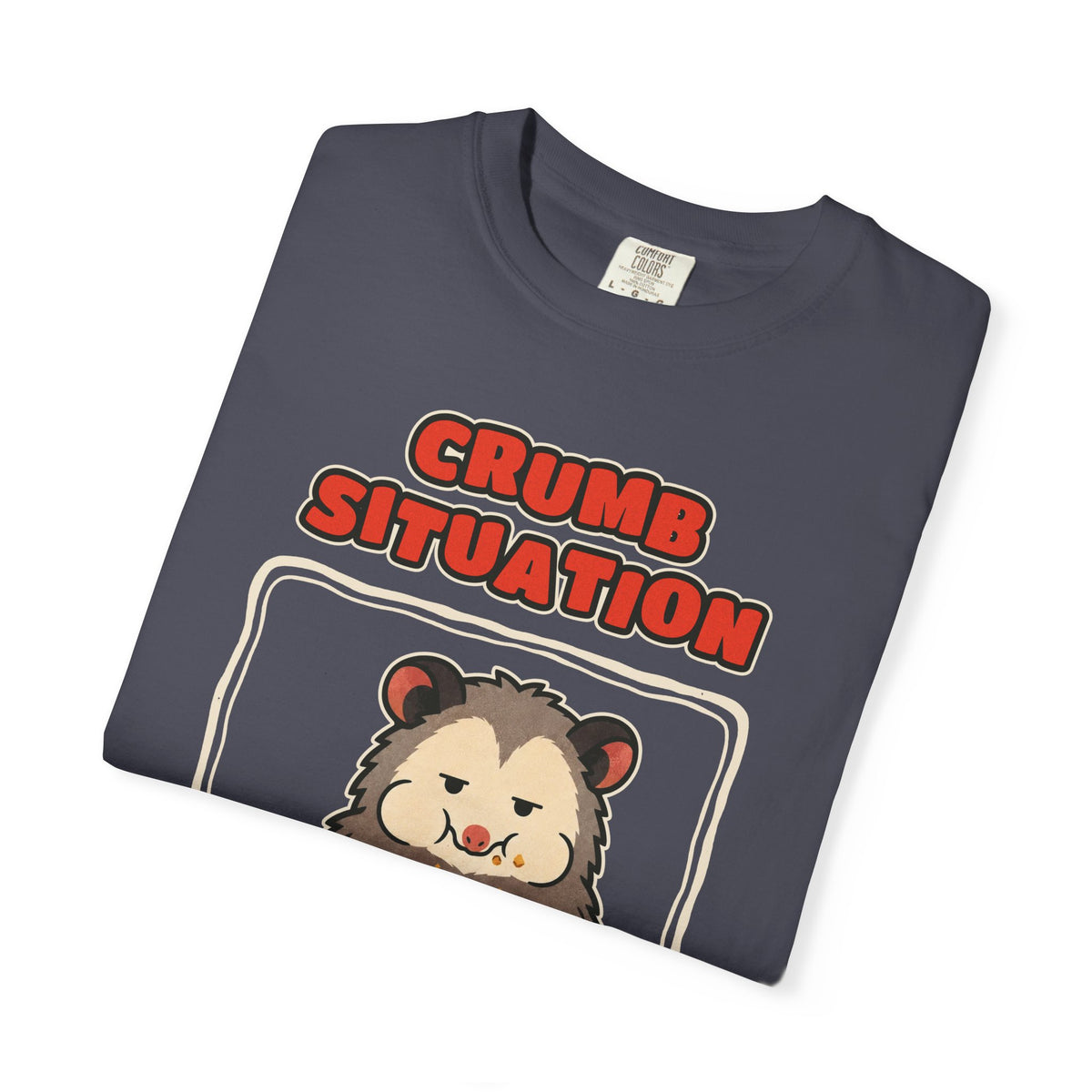 WoozKa Brands Crumb Situation Opossum Garment-Dyed T-Shirt, Front Graphic