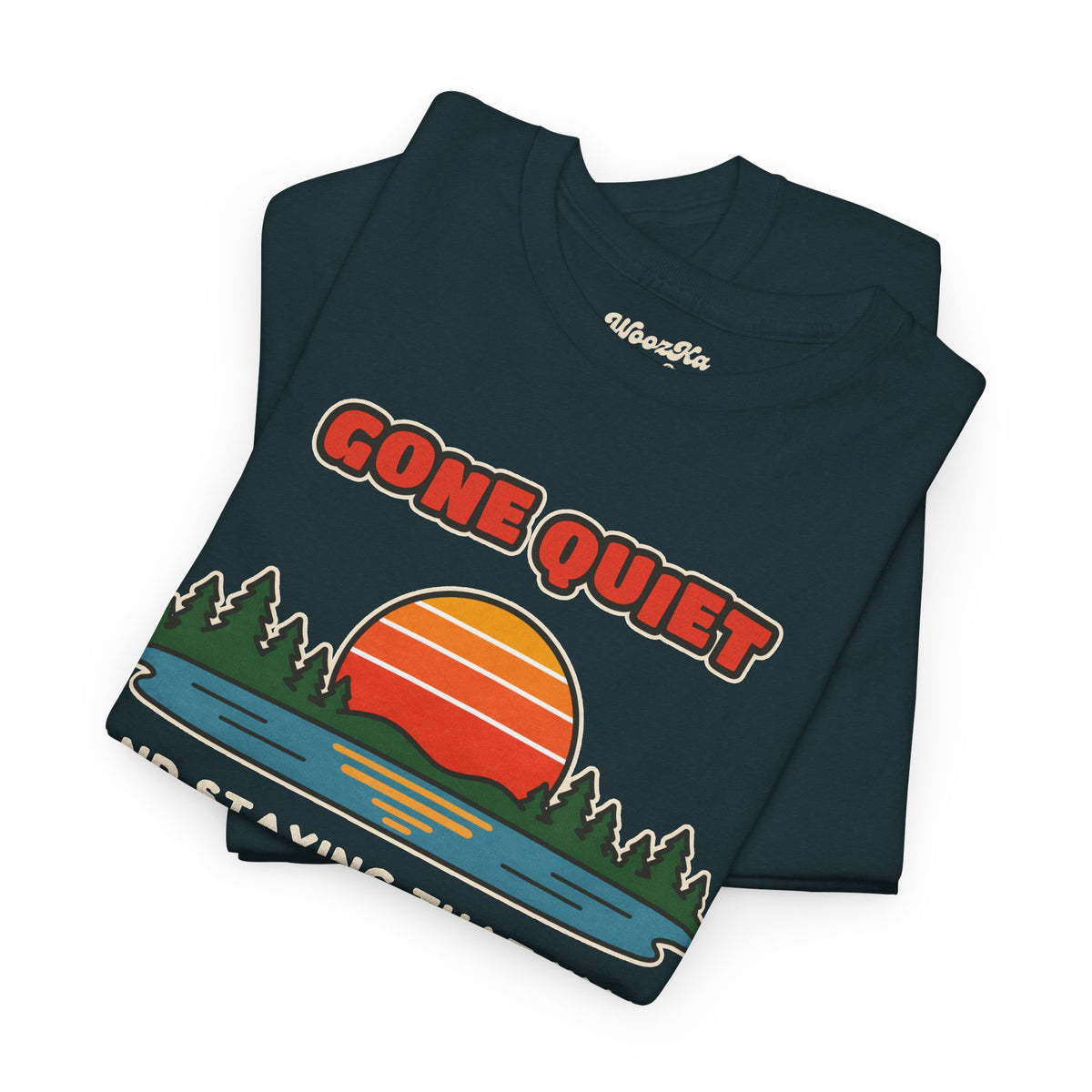WoozKa Brands Retro Sunset Lake T-Shirt, Nature Outdoors Pine Front Print