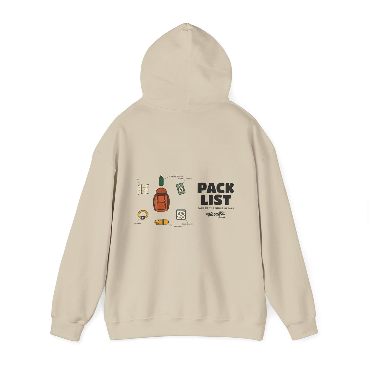 WoozKa Brands Hiking Hoodie, Backpacking Gear List Wide Back Print
