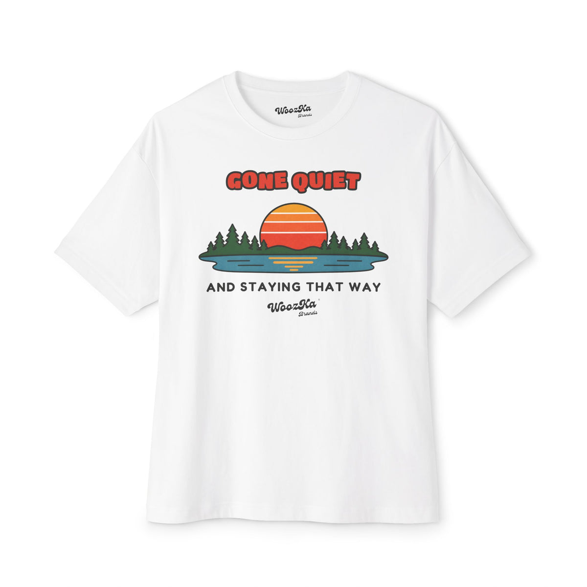 WoozKa Brands Retro Sunset Lake Oversized Tee, Nature Outdoors Front Print