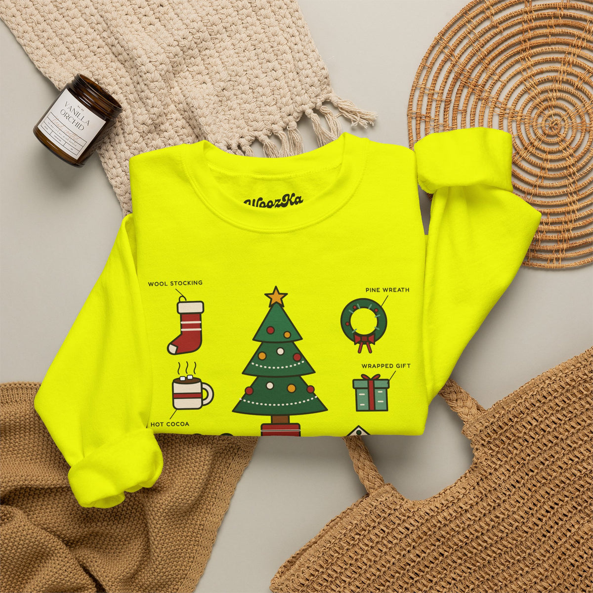 WoozKa Brands Cute Christmas Tree Sweatshirt, Holiday List Front Print