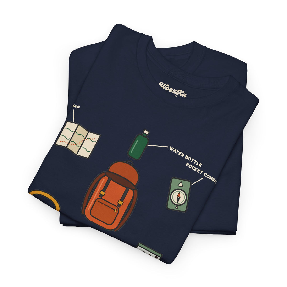 WoozKa Brands Hiking T-Shirt, Backpacking Gear List Front Print