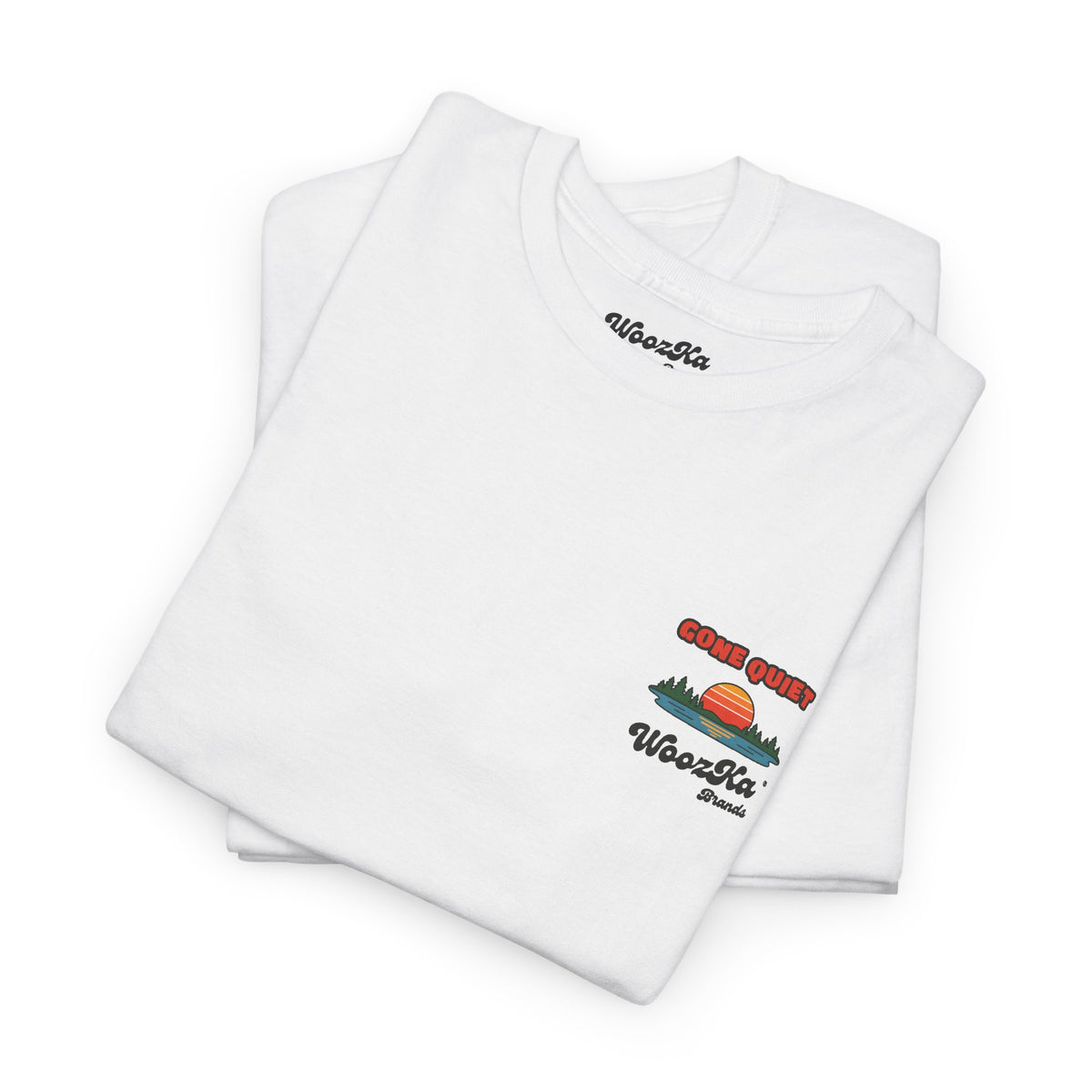 WoozKa Brands Retro Sunset Lake T-Shirt, Nature Outdoors Pine Back Print