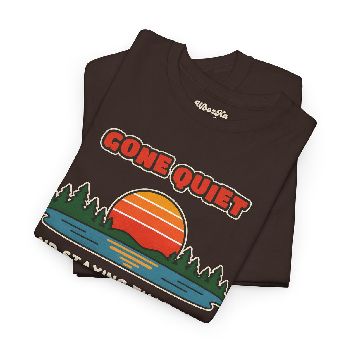 WoozKa Brands Retro Sunset Lake T-Shirt, Nature Outdoors Pine Front Print