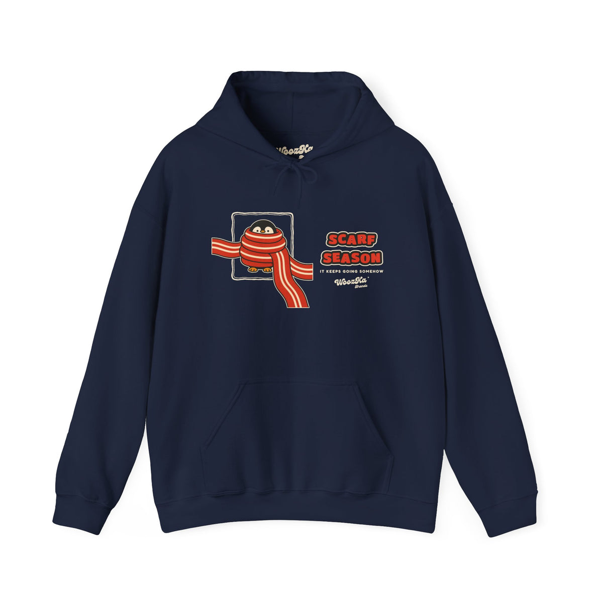 WoozKa Brands Scarf Season Penguin Hoodie, Wide Front Graphic
