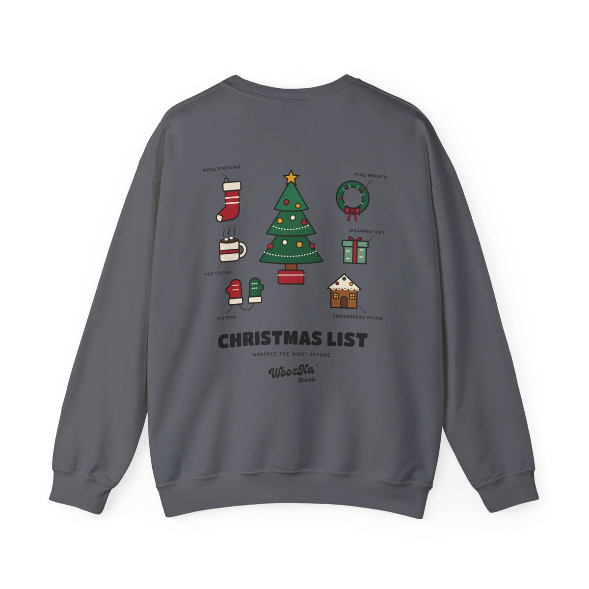 WoozKa Brands Cute Christmas Tree Sweatshirt, Holiday List Back Print