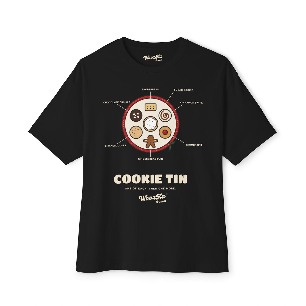 WoozKa Brands Christmas Cookie Oversized Tee, Holiday Baking Front Print