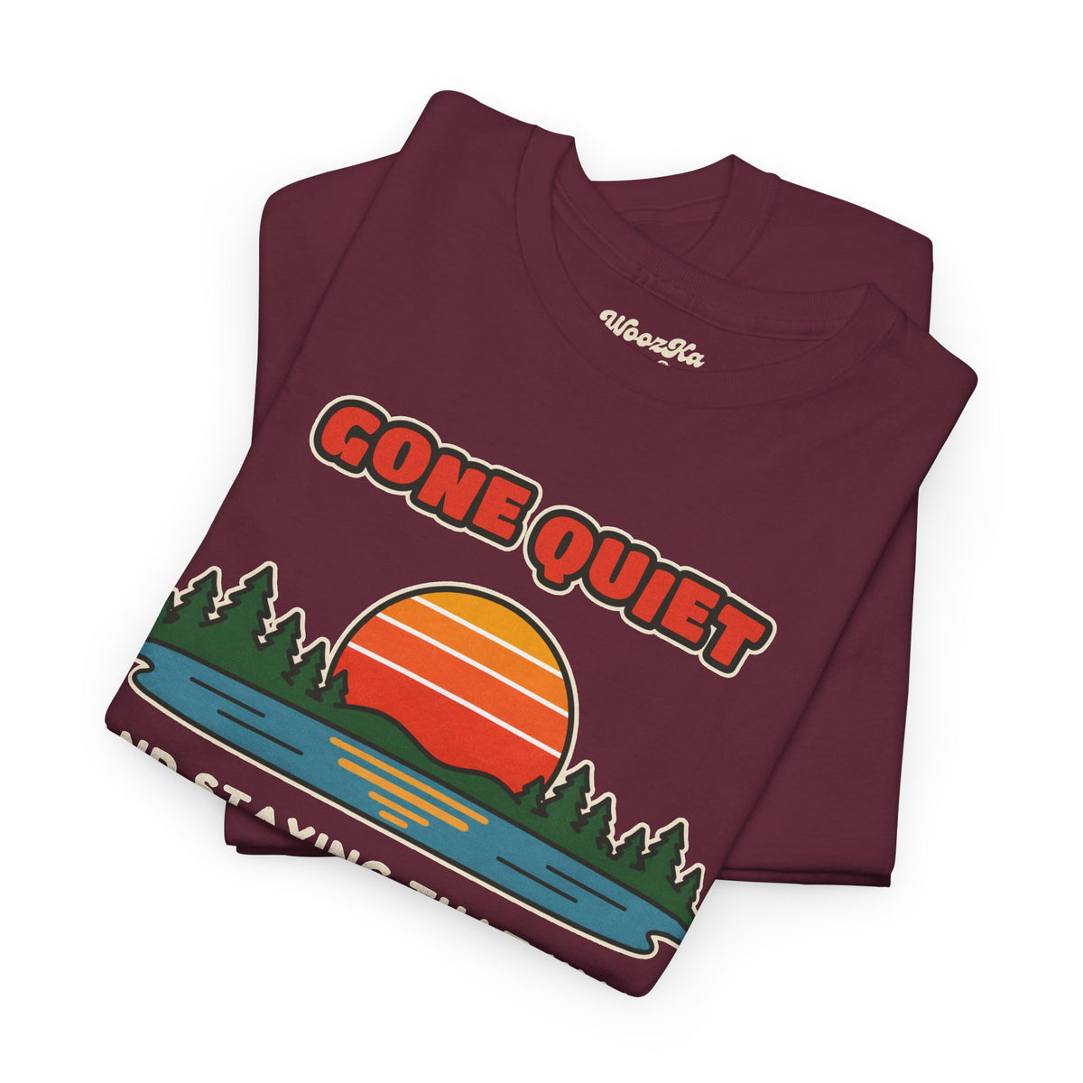 WoozKa Brands Retro Sunset Lake T-Shirt, Nature Outdoors Pine Front Print