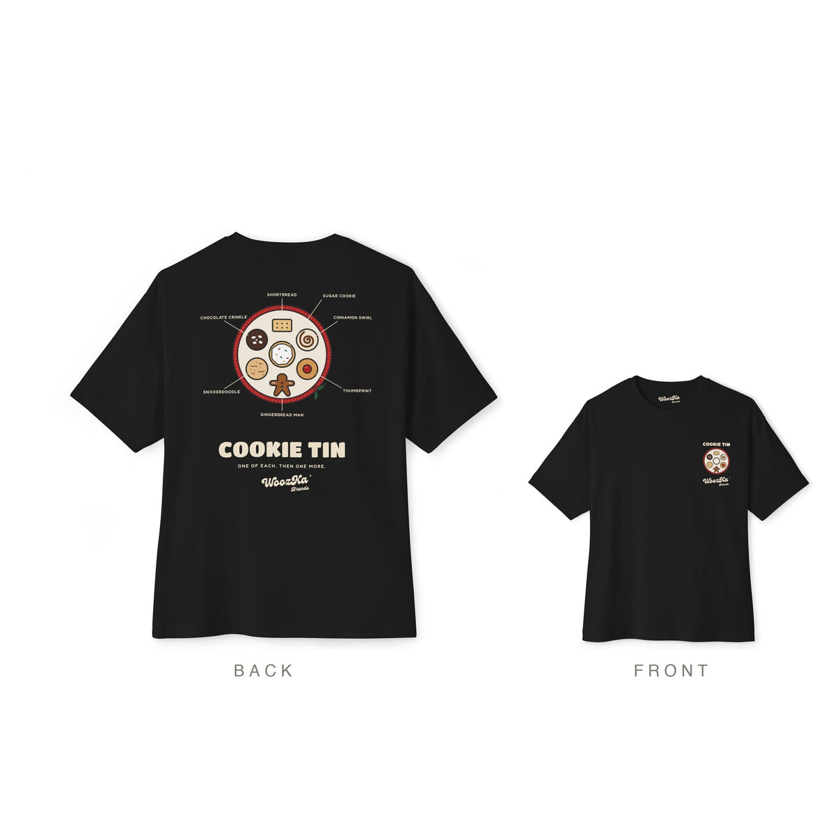 Christmas Cookie Oversized Tee, Holiday Baking Back Print, Black, back and front