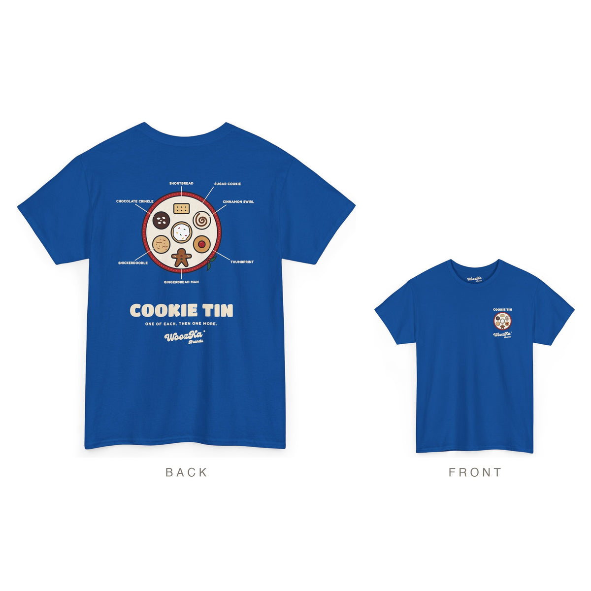 Christmas Cookie T-Shirt, Holiday Baking Back Print, Royal, back and front