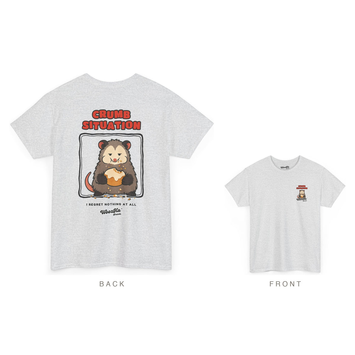 Funny Possum T-Shirt, Cute Opossum Pastry Back Print, Ash, back and front