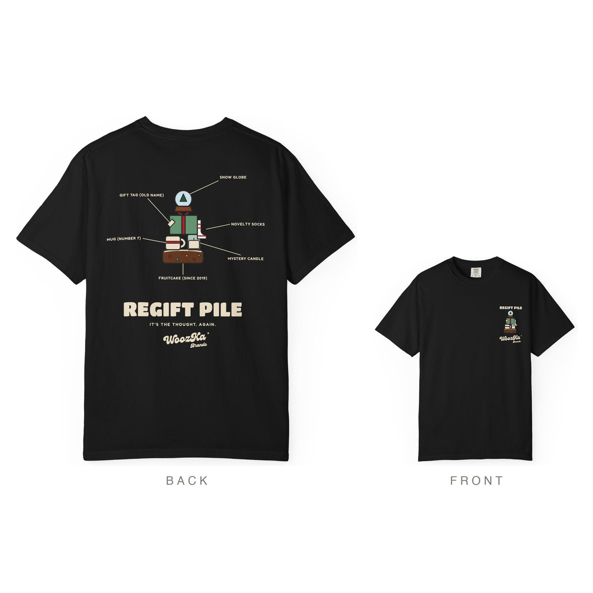 Funny Christmas Heavyweight Tee, Regift Office Back Print, Black, back and front
