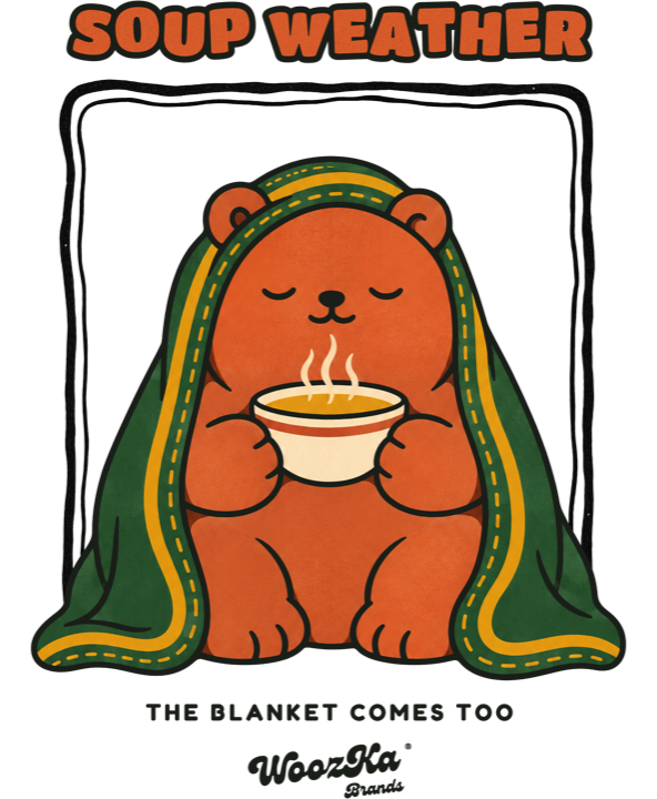 Soup Weather artwork: a bear with soup and a blanket