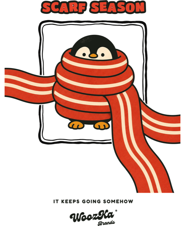 Scarf Season artwork: a penguin wrapped in a very long scarf